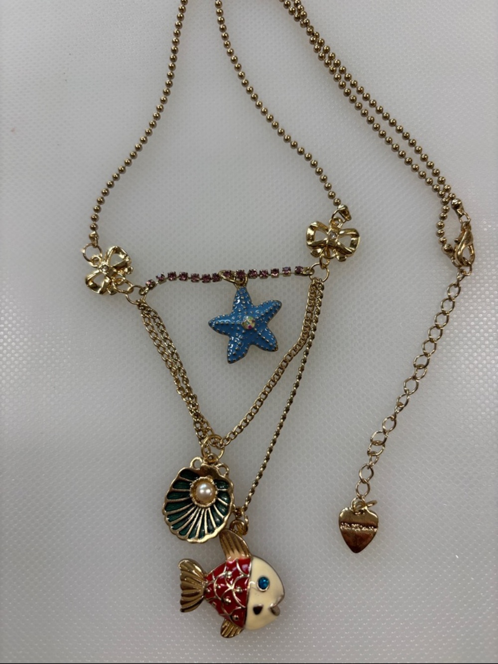 Gold-Tone Fish & Starfish Layered Necklace - Blue, Red, Green